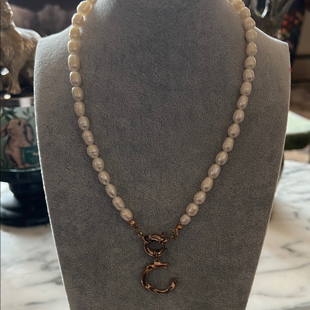 Elegant Pearl Necklace with Gold Initial C Accent